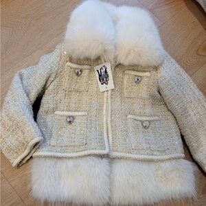 Lola + The Boys Cream Tweed Jacket with Faux Fur